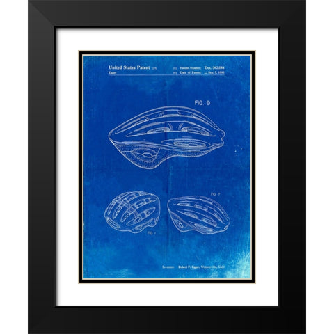 PP610-Faded Blueprint Bicycle Helmet Patent Poster Black Modern Wood Framed Art Print with Double Matting by Borders, Cole