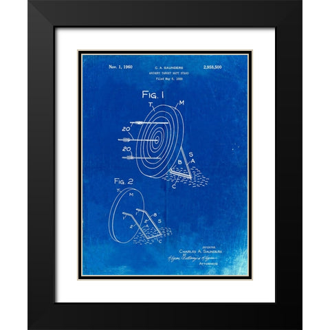 PP613-Faded Blueprint Archery Target and Stand Patent Poster Black Modern Wood Framed Art Print with Double Matting by Borders, Cole