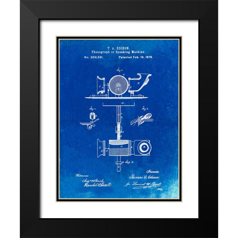 PP622-Faded Blueprint T. A. Edison Phonograph Patent Poster Black Modern Wood Framed Art Print with Double Matting by Borders, Cole