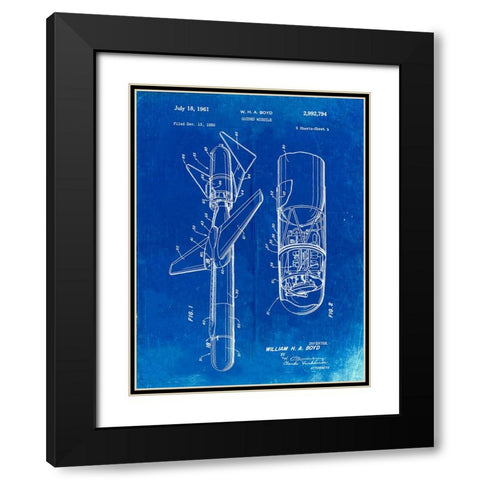 PP624-Faded Blueprint Cold War Era Guided Missile Patent Poster Black Modern Wood Framed Art Print with Double Matting by Borders, Cole