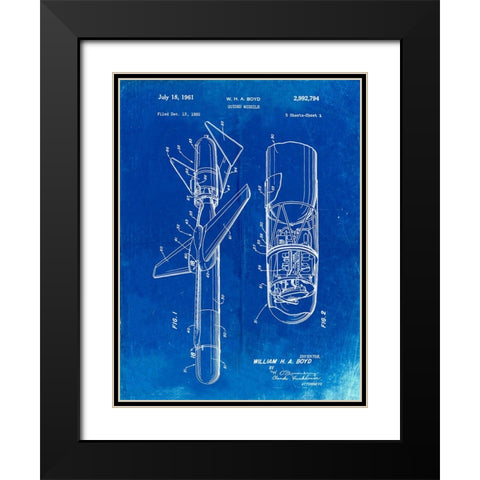 PP624-Faded Blueprint Cold War Era Guided Missile Patent Poster Black Modern Wood Framed Art Print with Double Matting by Borders, Cole