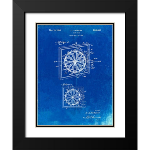 PP625-Faded Blueprint Dart Board 1936 Patent Poster Black Modern Wood Framed Art Print with Double Matting by Borders, Cole