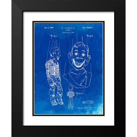 PP628-Faded Blueprint Howdy Doody Marionette Patent Poster Black Modern Wood Framed Art Print with Double Matting by Borders, Cole