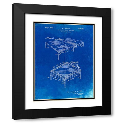 PP629-Faded Blueprint Ping Pong Table Patent Poster Black Modern Wood Framed Art Print with Double Matting by Borders, Cole