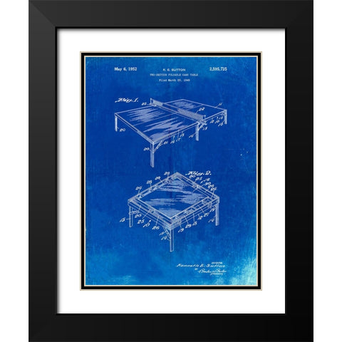 PP629-Faded Blueprint Ping Pong Table Patent Poster Black Modern Wood Framed Art Print with Double Matting by Borders, Cole