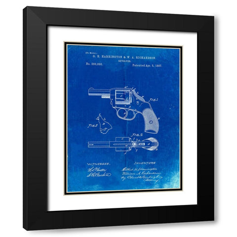 PP633-Faded Blueprint H And R Revolver Pistol Patent Poster Black Modern Wood Framed Art Print with Double Matting by Borders, Cole
