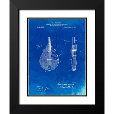 PP638-Faded Blueprint Mandolin Pick Guard Patent Poster Black Modern Wood Framed Art Print with Double Matting by Borders, Cole