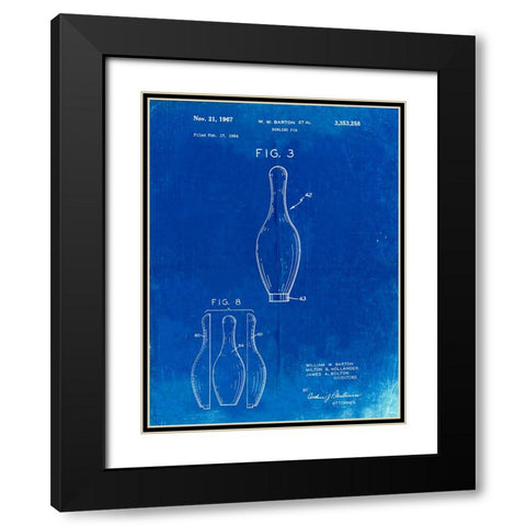 PP641-Faded Blueprint Bowling Pin 1967 Patent Poster Black Modern Wood Framed Art Print with Double Matting by Borders, Cole