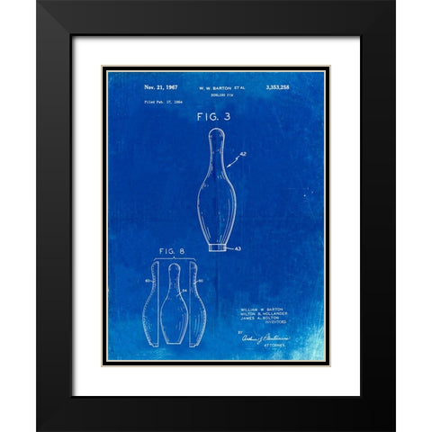 PP641-Faded Blueprint Bowling Pin 1967 Patent Poster Black Modern Wood Framed Art Print with Double Matting by Borders, Cole