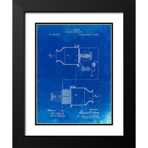 PP644-Faded Blueprint Edison Speaking Telegraph Patent Poster Black Modern Wood Framed Art Print with Double Matting by Borders, Cole
