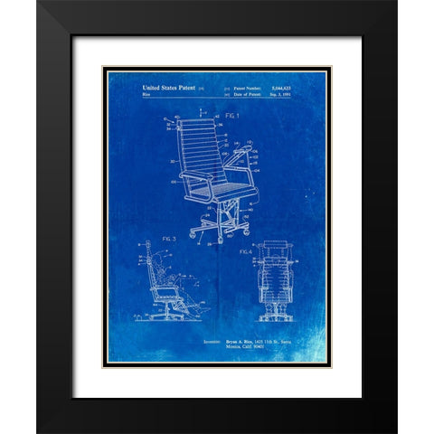 PP648-Faded Blueprint Exercising Office Chair Patent Poster Black Modern Wood Framed Art Print with Double Matting by Borders, Cole