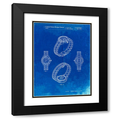 PP651-Faded Blueprint Luxury Watch Patent Poster Black Modern Wood Framed Art Print with Double Matting by Borders, Cole