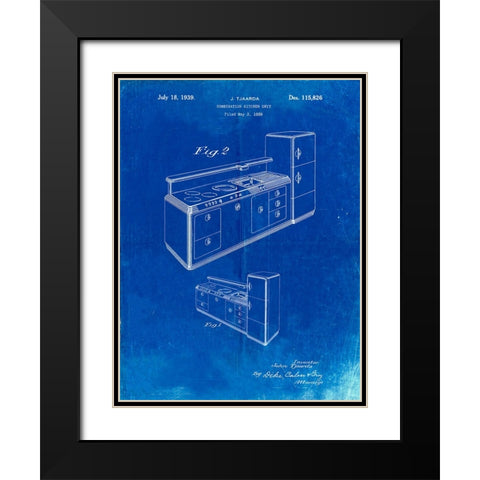 PP659-Faded Blueprint Kitchen Cabinets Poster Black Modern Wood Framed Art Print with Double Matting by Borders, Cole