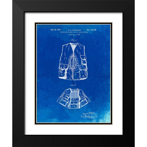 PP661-Faded Blueprint Hunting and Fishing Vest Patent Poster Black Modern Wood Framed Art Print with Double Matting by Borders, Cole