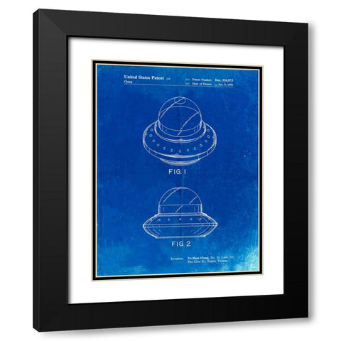 PP667-Faded Blueprint Flying Saucer Poster Black Modern Wood Framed Art Print with Double Matting by Borders, Cole
