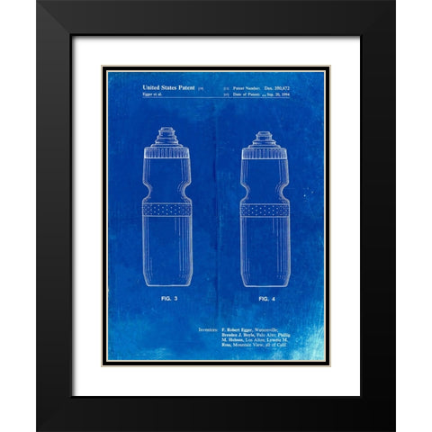 PP669-Faded Blueprint Cycling Water Bottle Patent Poster Black Modern Wood Framed Art Print with Double Matting by Borders, Cole