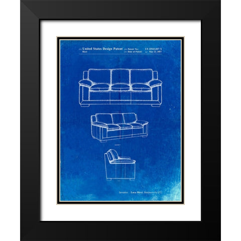 PP671-Faded Blueprint Couch Patent Poster Black Modern Wood Framed Art Print with Double Matting by Borders, Cole
