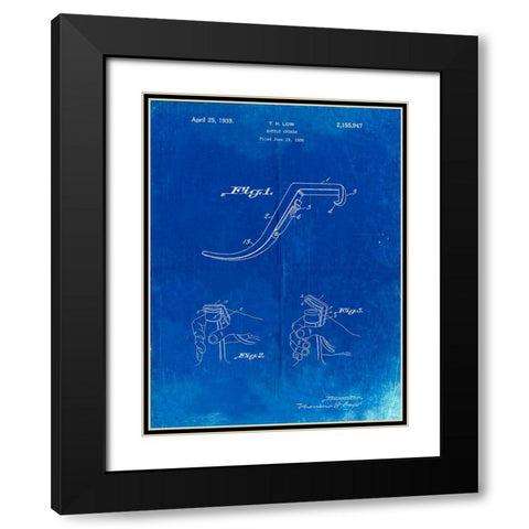PP672-Faded Blueprint Bottle Opener Patent Poster Black Modern Wood Framed Art Print with Double Matting by Borders, Cole