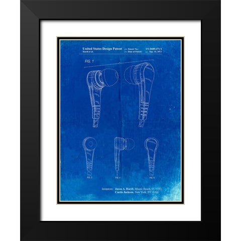 PP686-Faded Blueprint Ear Buds Patent Poster Black Modern Wood Framed Art Print with Double Matting by Borders, Cole