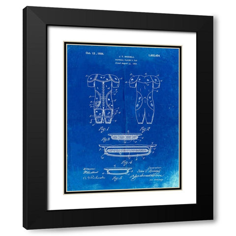 PP690-Faded Blueprint Ridell Football Pads 1926 Patent Poster Black Modern Wood Framed Art Print with Double Matting by Borders, Cole