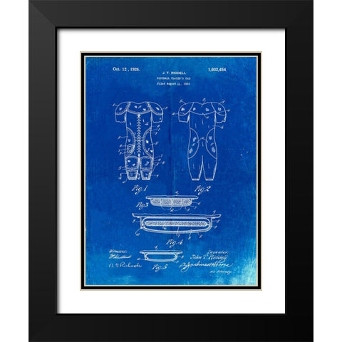 PP690-Faded Blueprint Ridell Football Pads 1926 Patent Poster Black Modern Wood Framed Art Print with Double Matting by Borders, Cole