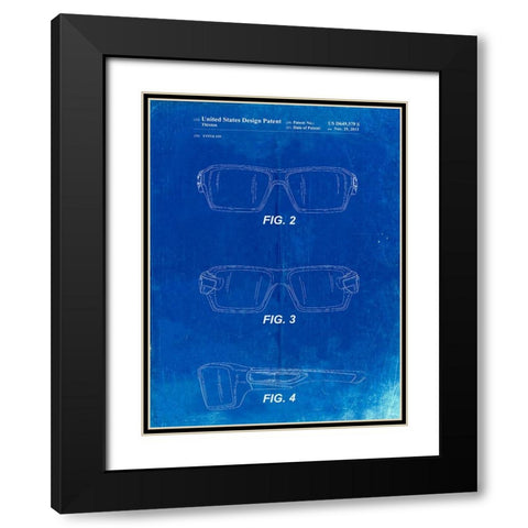 PP695-Faded Blueprint Oakley Crankcase Sunglasses Patent Poster Black Modern Wood Framed Art Print with Double Matting by Borders, Cole