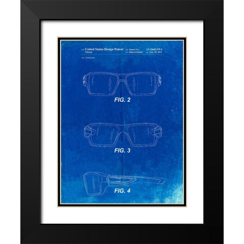 PP695-Faded Blueprint Oakley Crankcase Sunglasses Patent Poster Black Modern Wood Framed Art Print with Double Matting by Borders, Cole