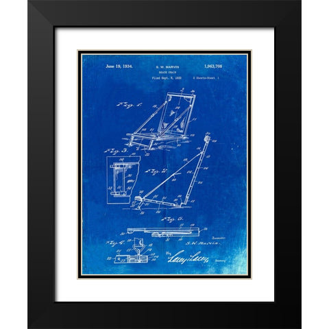 PP696-Faded Blueprint 1930s Beach Chair Wall Art Poster Black Modern Wood Framed Art Print with Double Matting by Borders, Cole