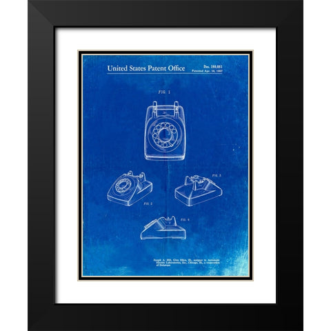 PP699-Faded Blueprint 1960s Telephone Poster Black Modern Wood Framed Art Print with Double Matting by Borders, Cole