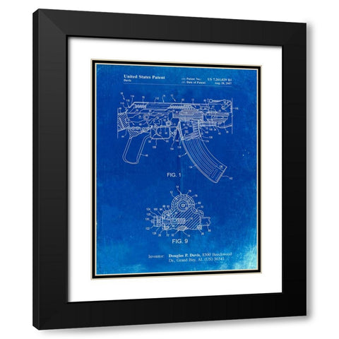 PP701-Faded Blueprint Ak-47 Bolt Locking Patent Print Black Modern Wood Framed Art Print with Double Matting by Borders, Cole