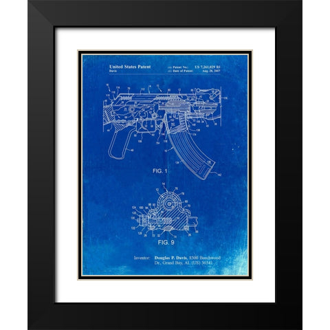 PP701-Faded Blueprint Ak-47 Bolt Locking Patent Print Black Modern Wood Framed Art Print with Double Matting by Borders, Cole