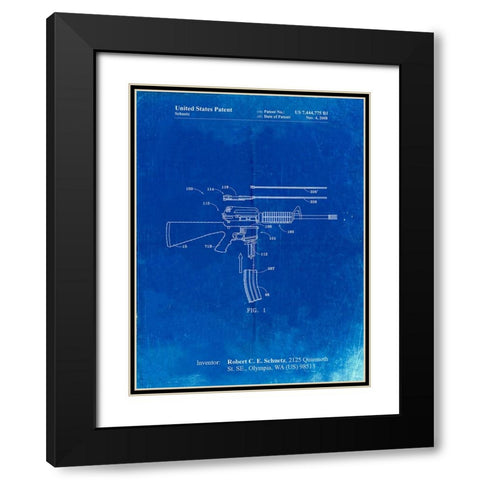 PP704-Faded Blueprint AR 15 Patent Poster Black Modern Wood Framed Art Print with Double Matting by Borders, Cole