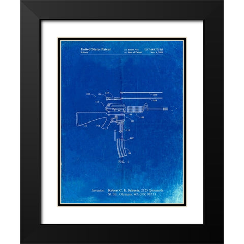 PP704-Faded Blueprint AR 15 Patent Poster Black Modern Wood Framed Art Print with Double Matting by Borders, Cole