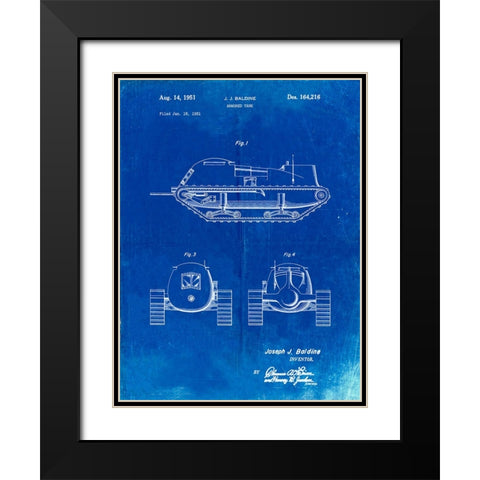 PP705-Faded Blueprint Armored Tank Patent Poster Black Modern Wood Framed Art Print with Double Matting by Borders, Cole