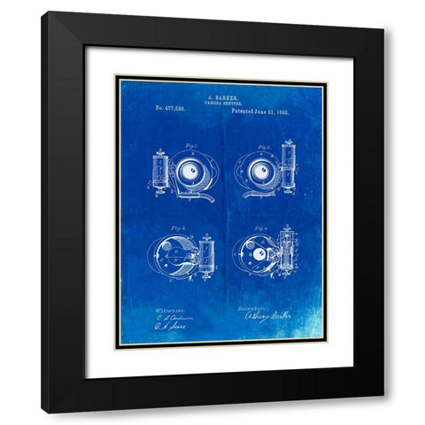 PP707-Faded Blueprint Asbury Frictionless Camera Shutter Patent Poster Black Modern Wood Framed Art Print with Double Matting by Borders, Cole