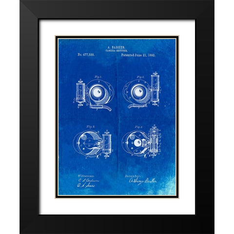 PP707-Faded Blueprint Asbury Frictionless Camera Shutter Patent Poster Black Modern Wood Framed Art Print with Double Matting by Borders, Cole