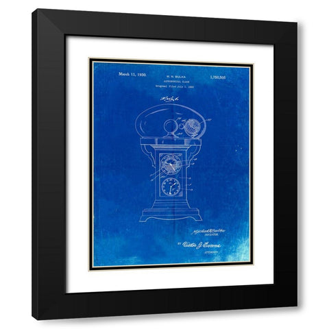 PP713-Faded Blueprint Astronomical Clock Patent Poster Black Modern Wood Framed Art Print with Double Matting by Borders, Cole