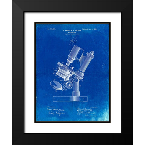 PP721-Faded Blueprint Bausch and Lomb Microscope Patent Poster Black Modern Wood Framed Art Print with Double Matting by Borders, Cole