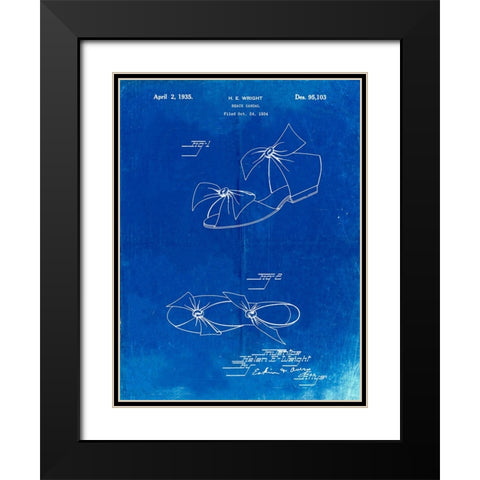 PP722-Faded Blueprint Beach Sandal 1934 Patent Poster Black Modern Wood Framed Art Print with Double Matting by Borders, Cole