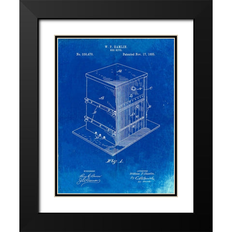 PP724-Faded Blueprint Bee Hive Exterior Patent Poster Black Modern Wood Framed Art Print with Double Matting by Borders, Cole