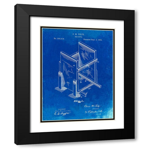 PP725-Faded Blueprint Bee Hive Frames Patent Poster Black Modern Wood Framed Art Print with Double Matting by Borders, Cole