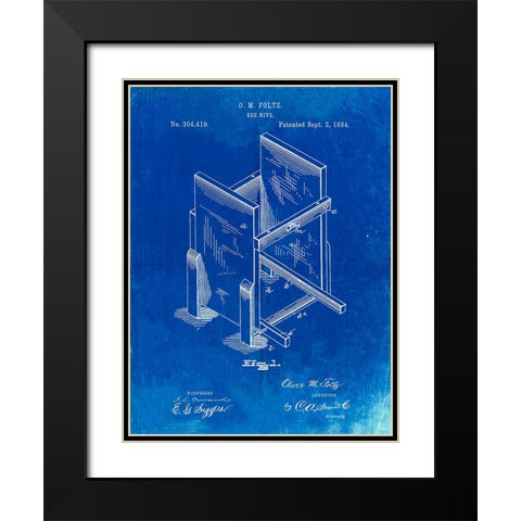 PP725-Faded Blueprint Bee Hive Frames Patent Poster Black Modern Wood Framed Art Print with Double Matting by Borders, Cole