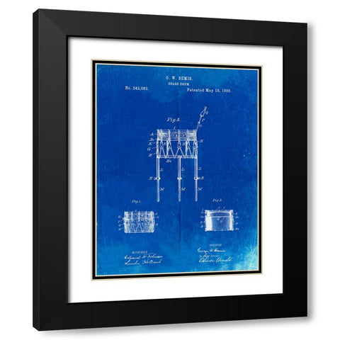 PP732-Faded Blueprint Bemis Marching Snare Drum and Stand Patent Poster Black Modern Wood Framed Art Print with Double Matting by Borders, Cole