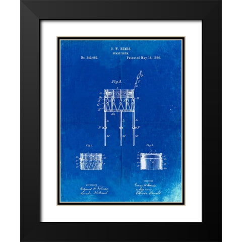 PP732-Faded Blueprint Bemis Marching Snare Drum and Stand Patent Poster Black Modern Wood Framed Art Print with Double Matting by Borders, Cole
