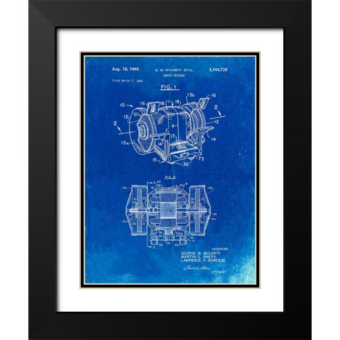 PP733-Faded Blueprint Bench Grinder Patent Poster Black Modern Wood Framed Art Print with Double Matting by Borders, Cole