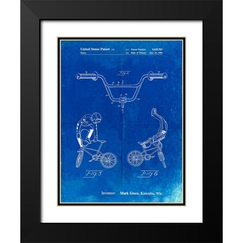 PP734-Faded Blueprint Bicycle Handlebar Art Black Modern Wood Framed Art Print with Double Matting by Borders, Cole