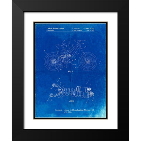 PP735-Faded Blueprint Bicycle Shock Art Black Modern Wood Framed Art Print with Double Matting by Borders, Cole