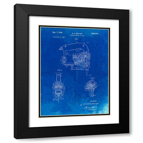 PP739-Faded Blueprint Black And Decker Jigsaw Patent Poster Black Modern Wood Framed Art Print with Double Matting by Borders, Cole