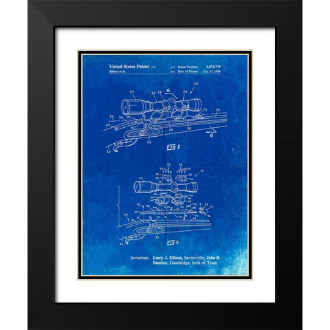 PP740-Faded Blueprint Black Powder Rifle Scope Patent Poster Black Modern Wood Framed Art Print with Double Matting by Borders, Cole