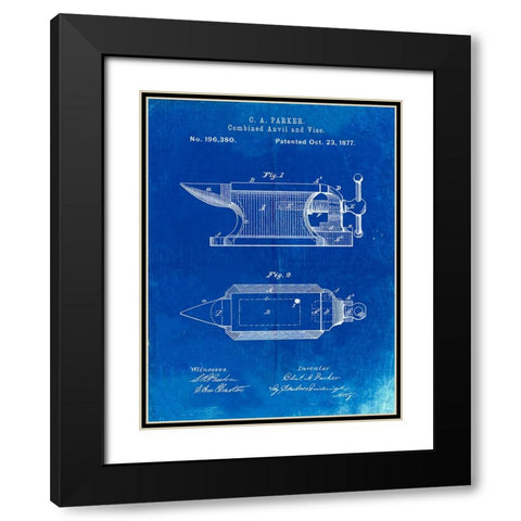 PP741-Faded Blueprint Blacksmith Anvil Patent Poster Black Modern Wood Framed Art Print with Double Matting by Borders, Cole